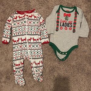 Set of 6-9 month Christmas Onesies